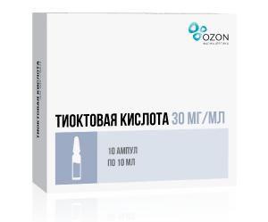 Тиоктовая кислота конц. для приг. р-ра д/инф. 30 мг/мл 10 мл №10  