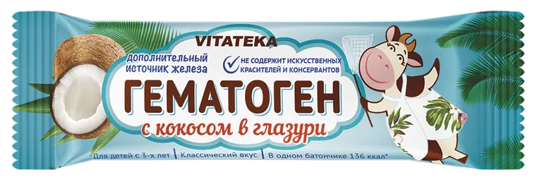 Гематоген Витатека с кокосом в глазури 40 г БАД
