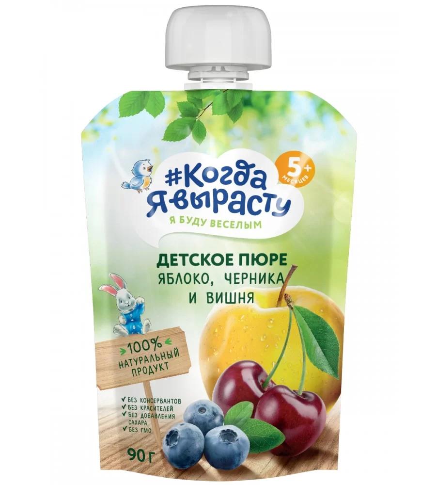 Пюре Когда Я вырасту  яблоко черника вишня б/сах 90 г 5+ дой-пак