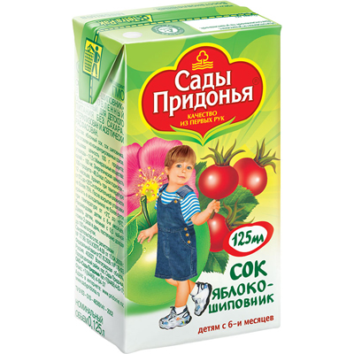 Сок Сады Придонья яблоко шиповник освет. без сахара 6+ 125 мл