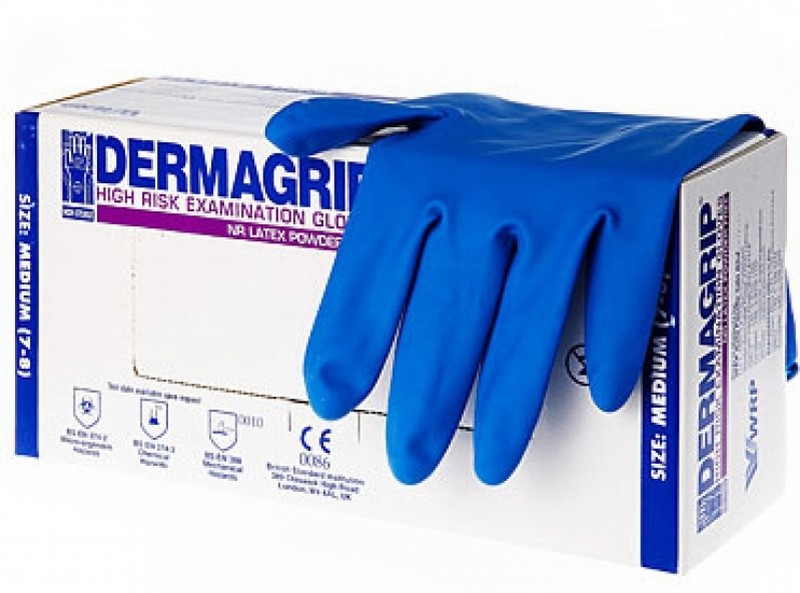 Перчатки смотровые нестер. латекс неопудр Dermagrip повыш. прочности High Risk р.M 7-8 № 25 пар