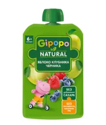Пюре Гипопо 90г Яблоко клубника черника без сахара 6+ дой-пак