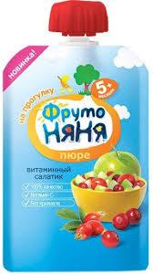 Пюре Фрутоняня витаминный салатик яблоко шиповник клюква обогащ вит С 90 г 5+ дой-пак