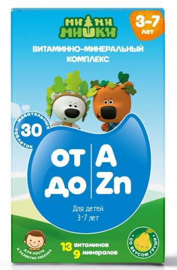 Витаминно-минеральный  комплекс от А до Цинка д/детей 3-7 лет МиМиМишки жев.табл. 860 мг № 30 БАД