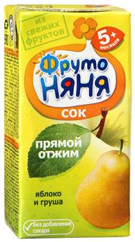 Сок Фрутоняня яблоко груша с мякотью без сахара 0.2 л 5+