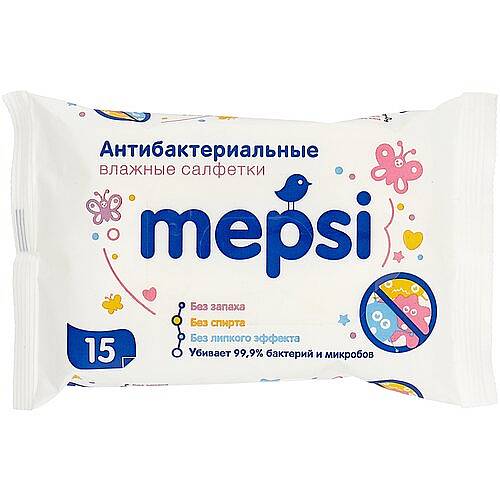 Салфетки влажные детские Мепси антибактериальные № 15 0157