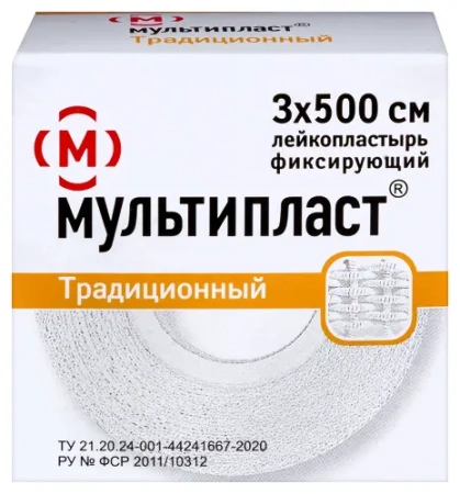 Лейкопластырь Мультипласт 3х500 см фиксир на тканевой основе