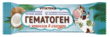 Гематоген Витатека с кокосом в глазури 40 г БАД