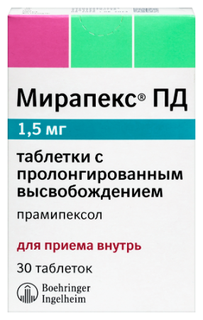 Мирапекс ПД табл. с пролонг. высвоб. 1.5 мг № 30