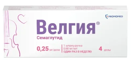 Велгия р-р п/к введ.0.25 мг/доза шприц-ручка 1.5 мл №1+комплект 5 игл