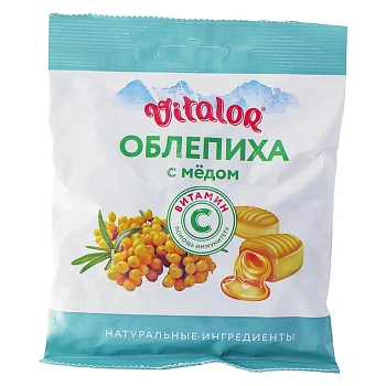 Леденцовая карамель с витамином С со вкусом облепихи с медом Виталор 60 г БАД