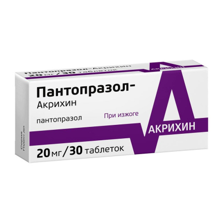 Пантопразол-Акрихин табл. кш/раств. п.п.о. 20 мг № 30