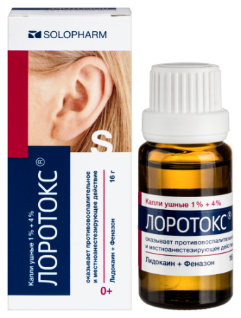 Лоротокс капли ушные 1% + 4% 16 г