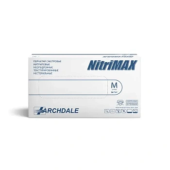 Перчатки смотровые нестер. нитрил. NitriMAX Archdale р.М текстур. неопудр. №50 пар белые