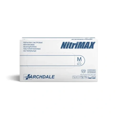Перчатки смотровые нестер. нитрил. NitriMAX Archdale р.М текстур. неопудр. №50 пар белые