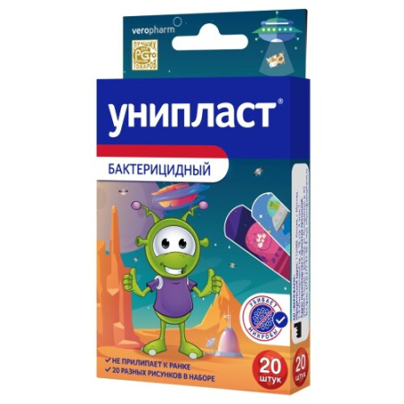 Лейкопластырь Унипласт бактер. набор № 20 Космический (1,6х5,7см №8, 1,9х7,2см №12)